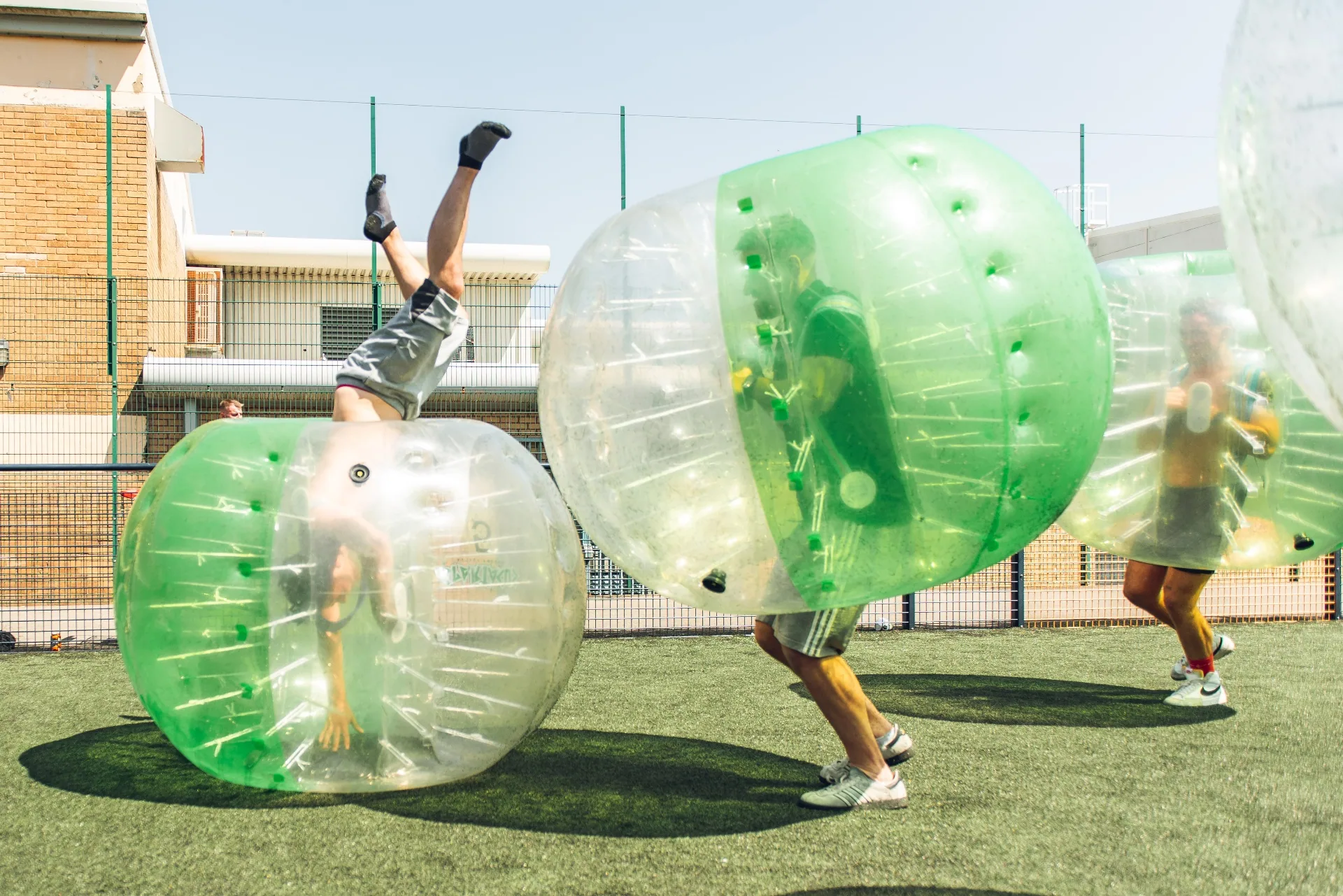 Epic bubble football collision on the pitch
